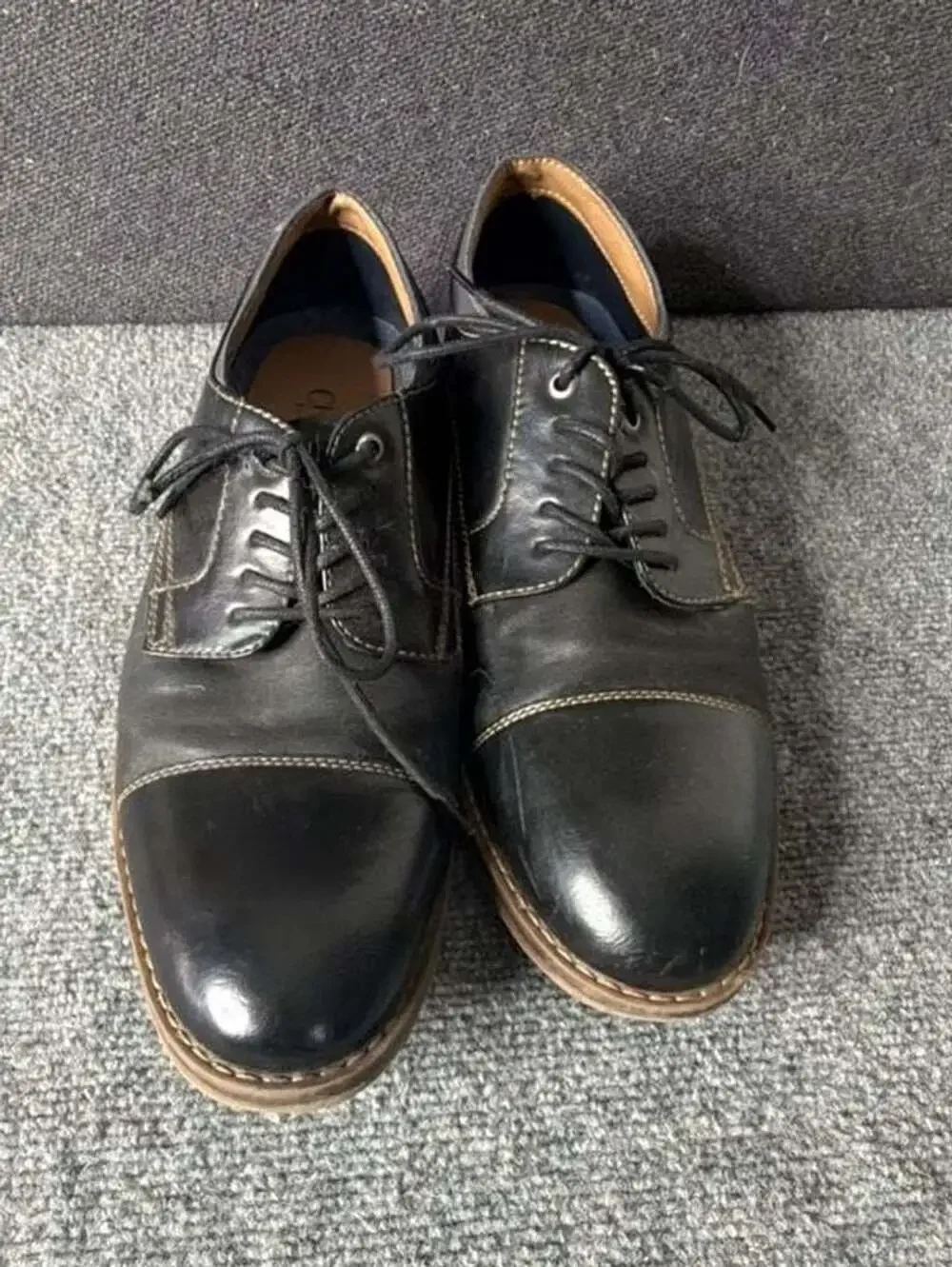 Chaps Men's Black Leather Lace-Up Cap Toe Oxford Dress Shoes